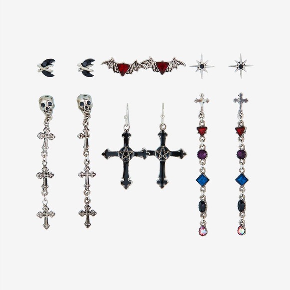 Cosmic Aura Cross Skull Pentagram Earring Set Hot Topic - Picture 2 of 3